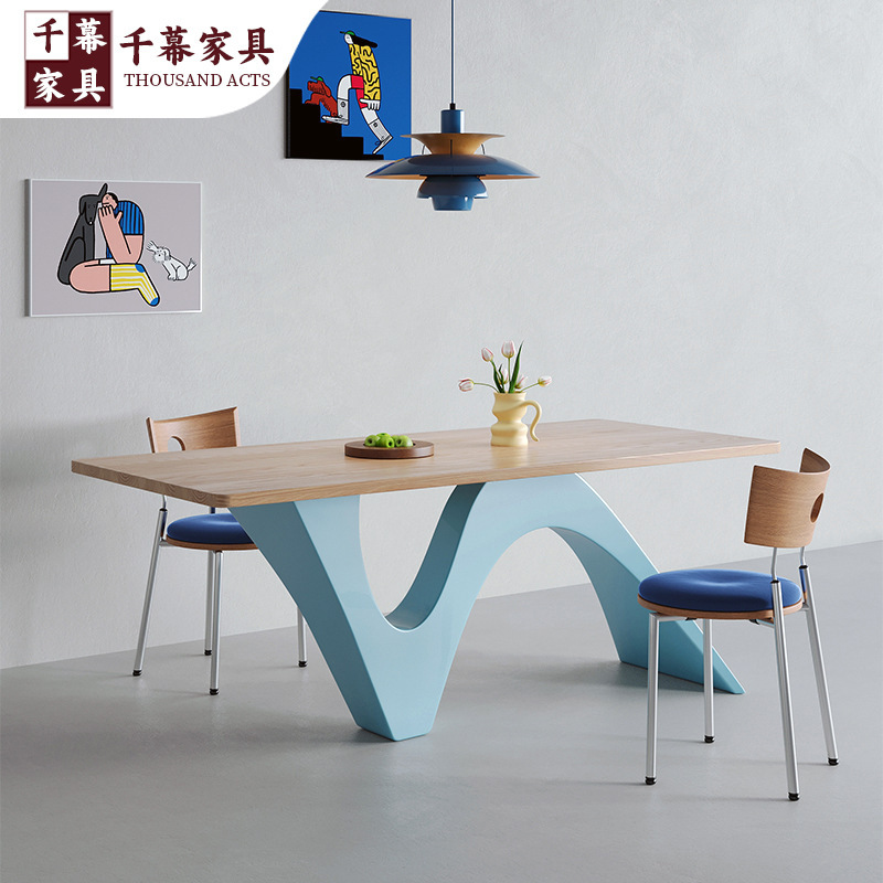 Qianmu Memphis Colorful Dopamine Dining Table Home Small Apartment Dining Table Solid Wood Living Room Negotiation Ash Wood Desk Qianmu Memphis Colorful Dopamine Dining Table Home Small Apartment Dining Table Solid Wood Living Room Negotiation Ash Wood Desk