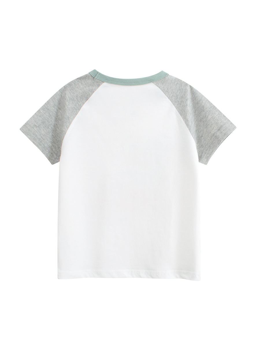 27kids comercio exterior ropa para niños verano nuevo estilo para niños camiseta de manga corta ropa de bebé para hombres top de dinosaurio de dibujos animados al por mayor