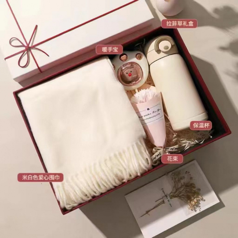 Milk white + pocket cup + hand warmer + flower + greeting card