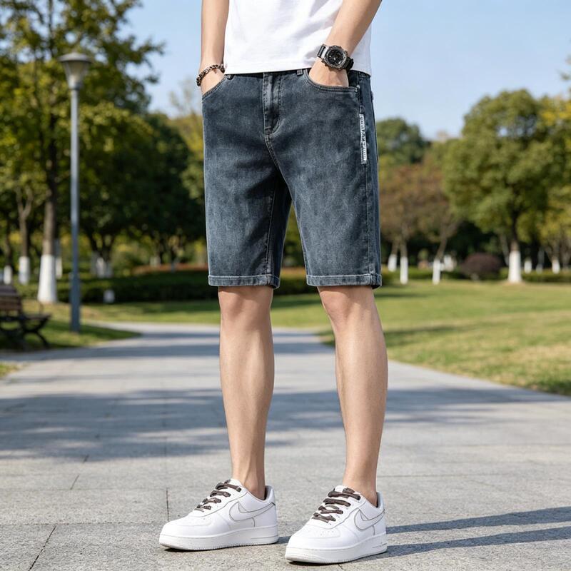 Summer Loose Straight-Leg Denim Shorts Trendy Elastic Fashion Men's Thin Casual Shorts That Can Be Worn with a Belt Summer Loose Straight-Leg Denim Shorts Trendy Elastic Fashion Men's Thin Casual Shorts That Can Be Worn with a Belt
