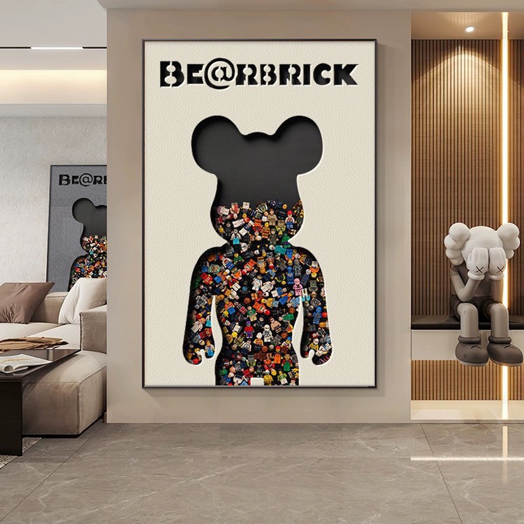 Lego Violent Bear Cardboard Entrance Decoration Painting Three-Dimensional Building Block Mural Kaws Living Room Sofa Hanging Painting Three-Dimensional Sculpture
