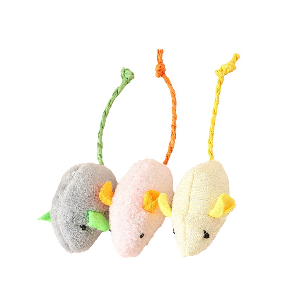 Plush Interactive Cat Toy (Mengcheng) Realistic Mouse, Soft Fabric, Dangling Tail, 3 Colors
