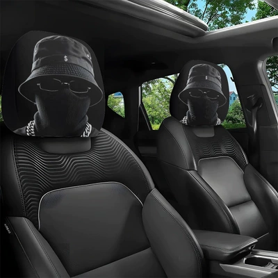 Universal seat cover, headrest covers, customizable with logos, available for - hip-hop-masked-man-in-black-double-sided-printing-2-pack