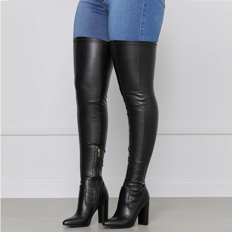 Cross-Border Amazon Foreign Trade Autumn and Winter New European and American Sexy Pointed Toe Side Zipper High Thick Heel Large Size Over-The-Knee Boots for Women Cross-Border Amazon Foreign Trade Autumn and Winter New European and American Sexy Pointed Toe Side Zipper High Thick Heel Large Size Over-The-Knee Boots for Women