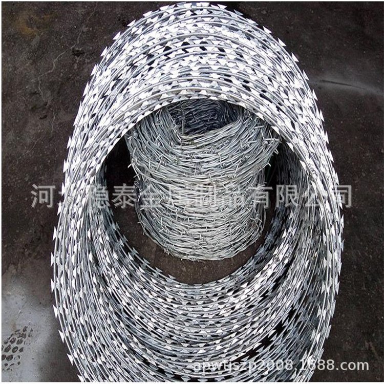 生产不锈钢双股刀片刺绳、镀锌刺绳用于果园防护、围墙防护