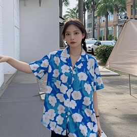 【跨境爆款】2025年夏季港味复古花衬衫女设计感小众度假风油画衬