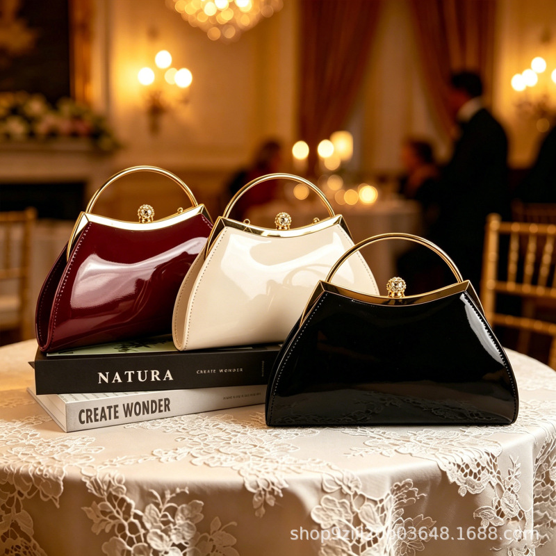 Cross-Border Hot-Selling Luxury-Style Shiny Evening Bag, Burgundy Women's Clutch Bag, Crossbody Bag, Socialite Dress Banquet Bag