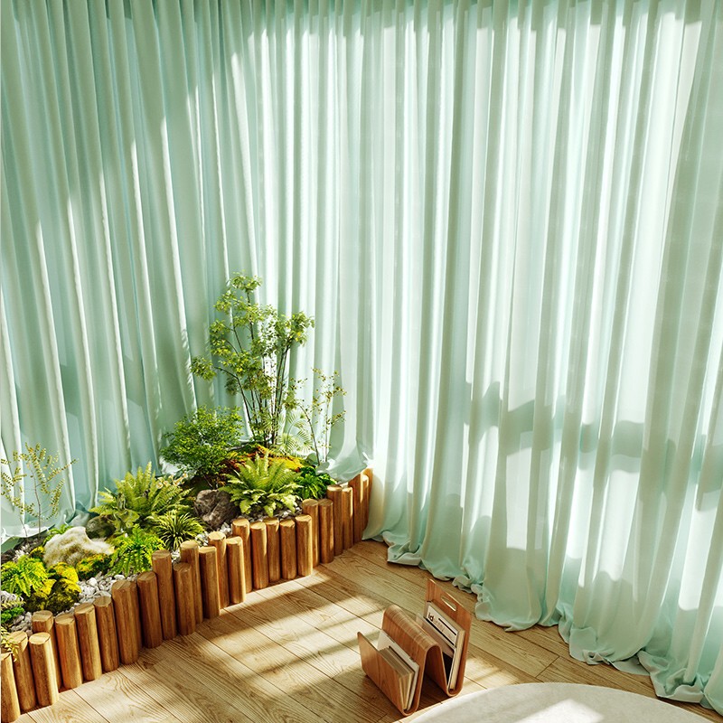 White Gauze Curtain Semi-shading Advanced Sense Bedroom Living Room Balcony Bay Window Crown Gauze King Kong Design Green Partition