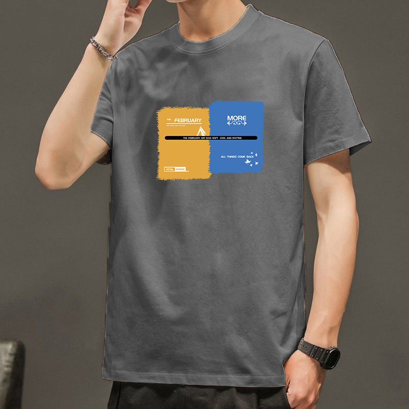 Primavera y Verano nueva carta cuello redondo de manga corta Camiseta de los hombres de la camiseta de moda corto de moda todo-Partido casual Top ropa de los hombres camiseta