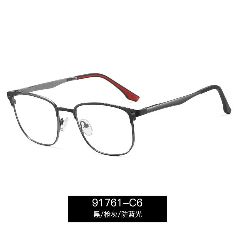 91761 Gafas anti-azul para hombres de metal europeo y americano de moda, la miopía se puede equipar con un marco de gafas de montura completa simple de grado
