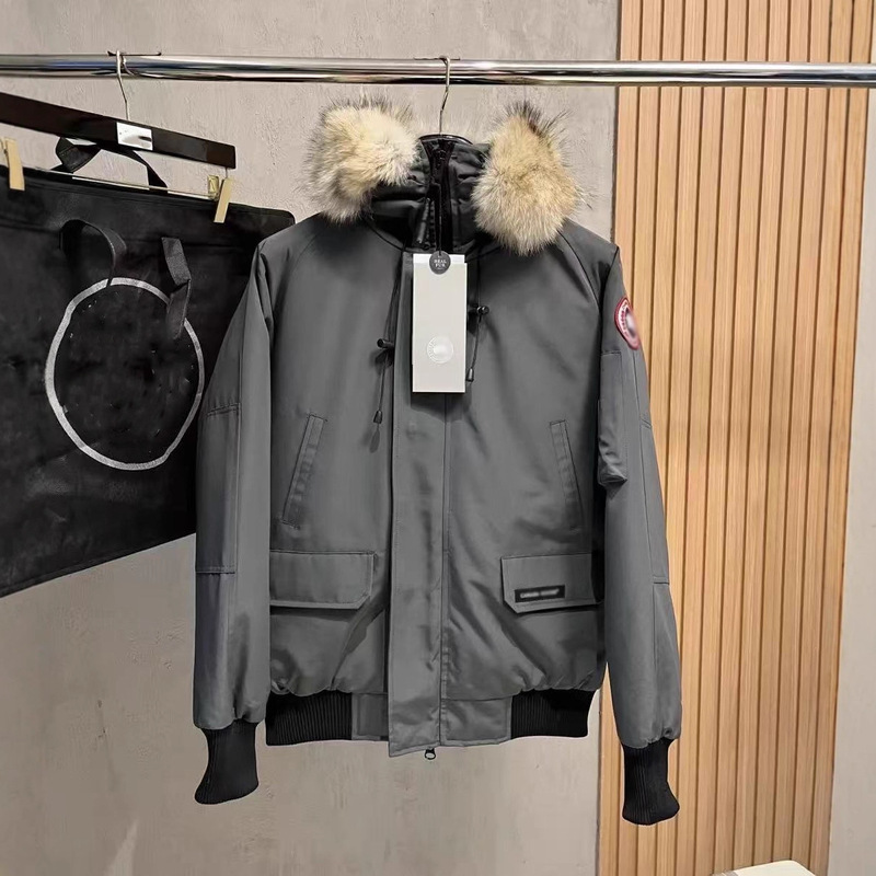 新款大鹅男女同款派克服冬季加厚01飞行夹克高端连帽保暖棉服外套|undefined
