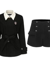 大码胖mm小香赫本春秋2025新款黑色西装外套+短裤套装两件套