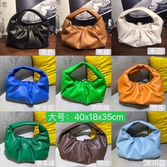 2023 New Trendy Cowhorn Bag Copy French Unique Pleated Handbag Soft Leather Genuine Leather Women's Top Handle Bag