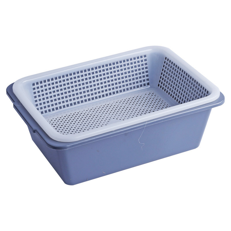 大きくて厚みのある二層排水バスケットプラスチック野菜洗いバスケットホテルキッチン野菜洗い浸漬バスケット米洗いバスケット猫トイレ