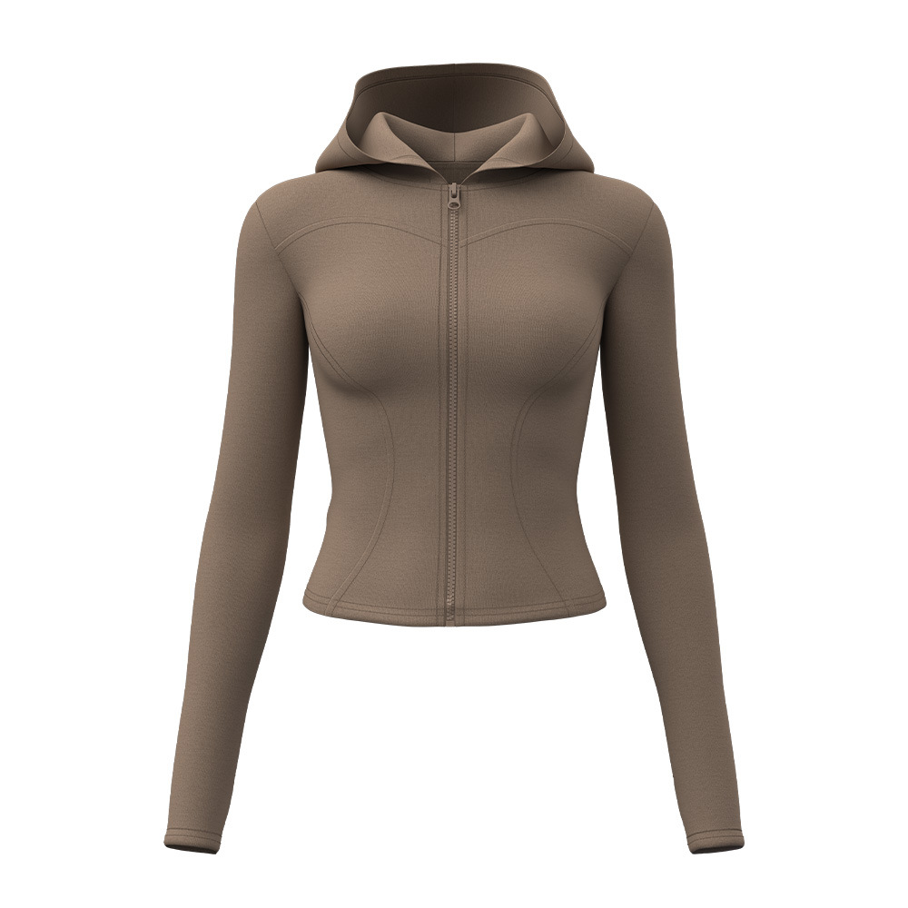 Ropa de yoga con capucha para mujer, ajuste ajustado, cintura delgada, camisa deportiva, entrenamiento para correr, chaqueta de fitness Pilates, ropa de ciclismo