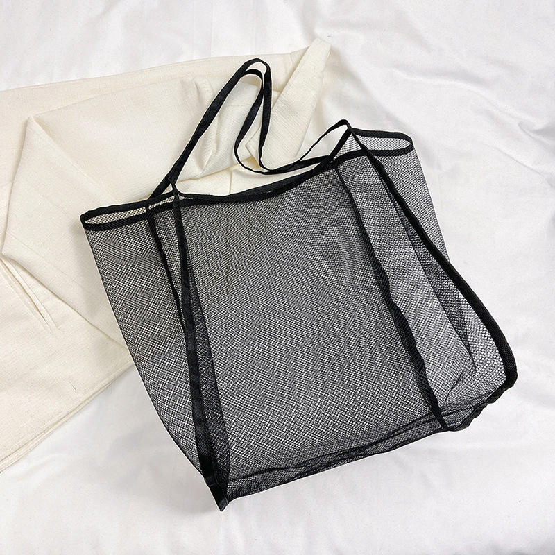 夏の新型ins風透明網糸片肩ショルダーバッグファッション軽量個性レジ袋旅行手提げバッグ|undefined