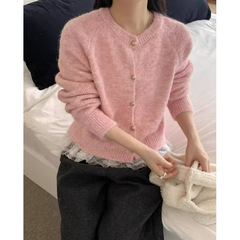 韩式绝美金扣圆领长袖针织开衫毛衣女2025秋冬新款软糯外套上衣潮