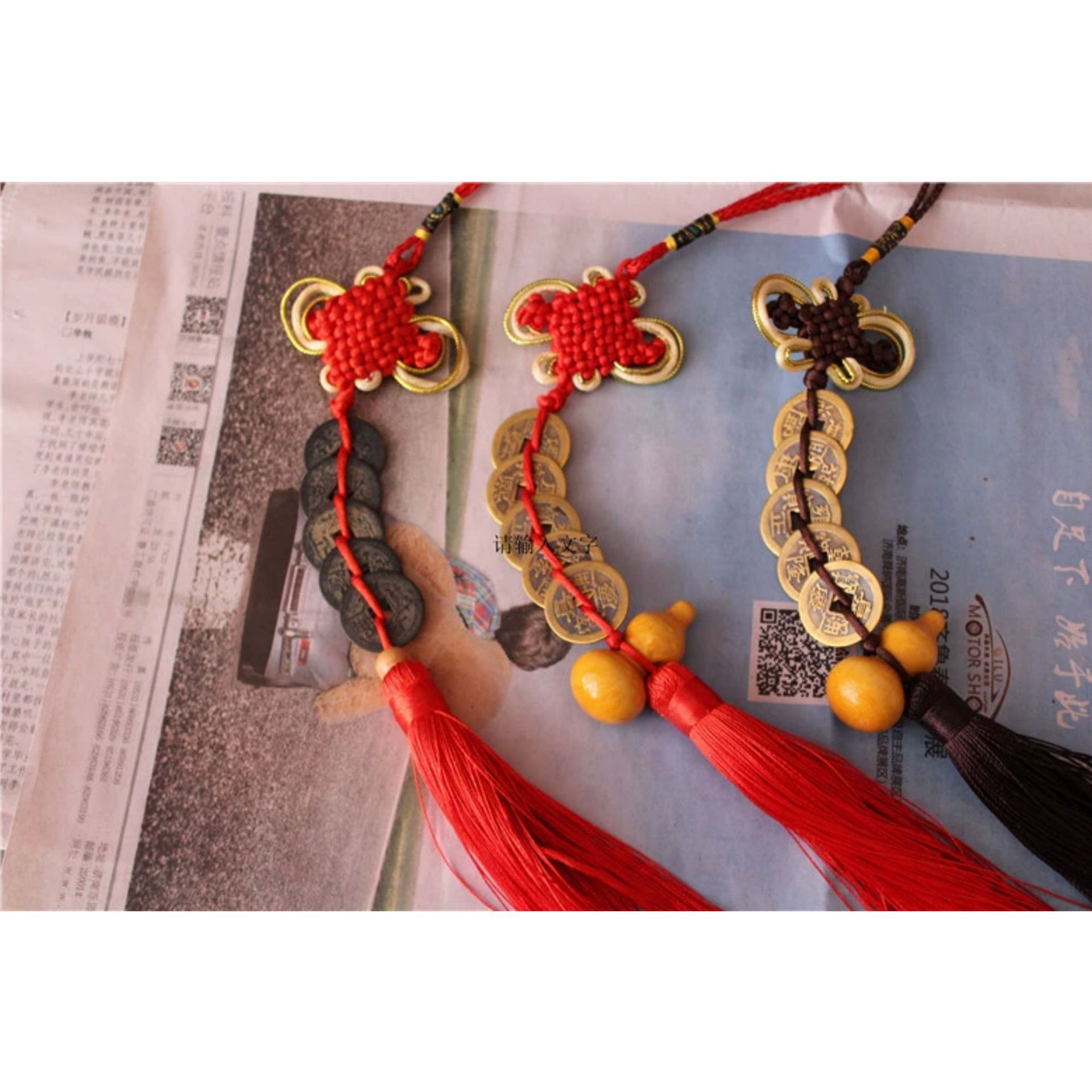 五帝钱桃木葫芦铜钱古币摆件中国结铜钱纳福