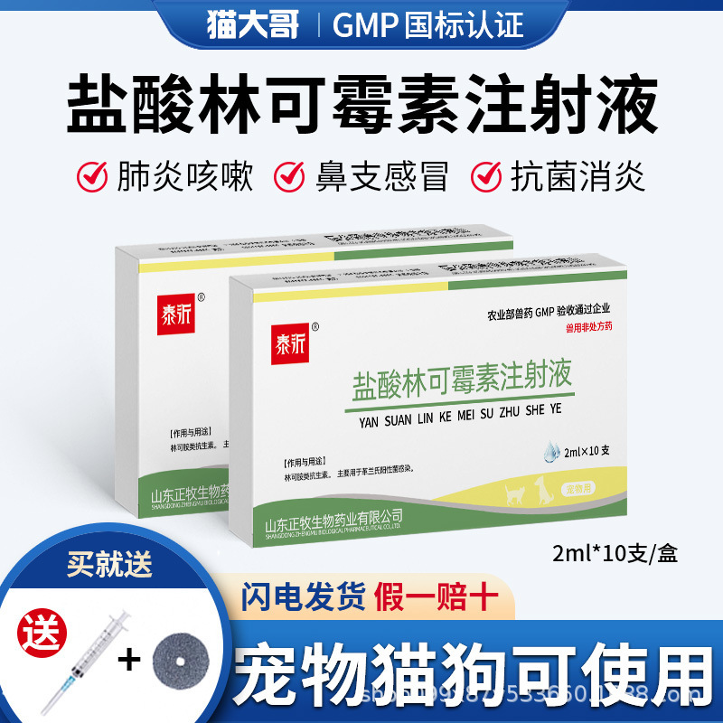 Veterinary drug: Lincosamycin hydrochloride injection solution for pet cats and dogs, used for treating flu, nasal congestion, fever, mastitis, and urethritis