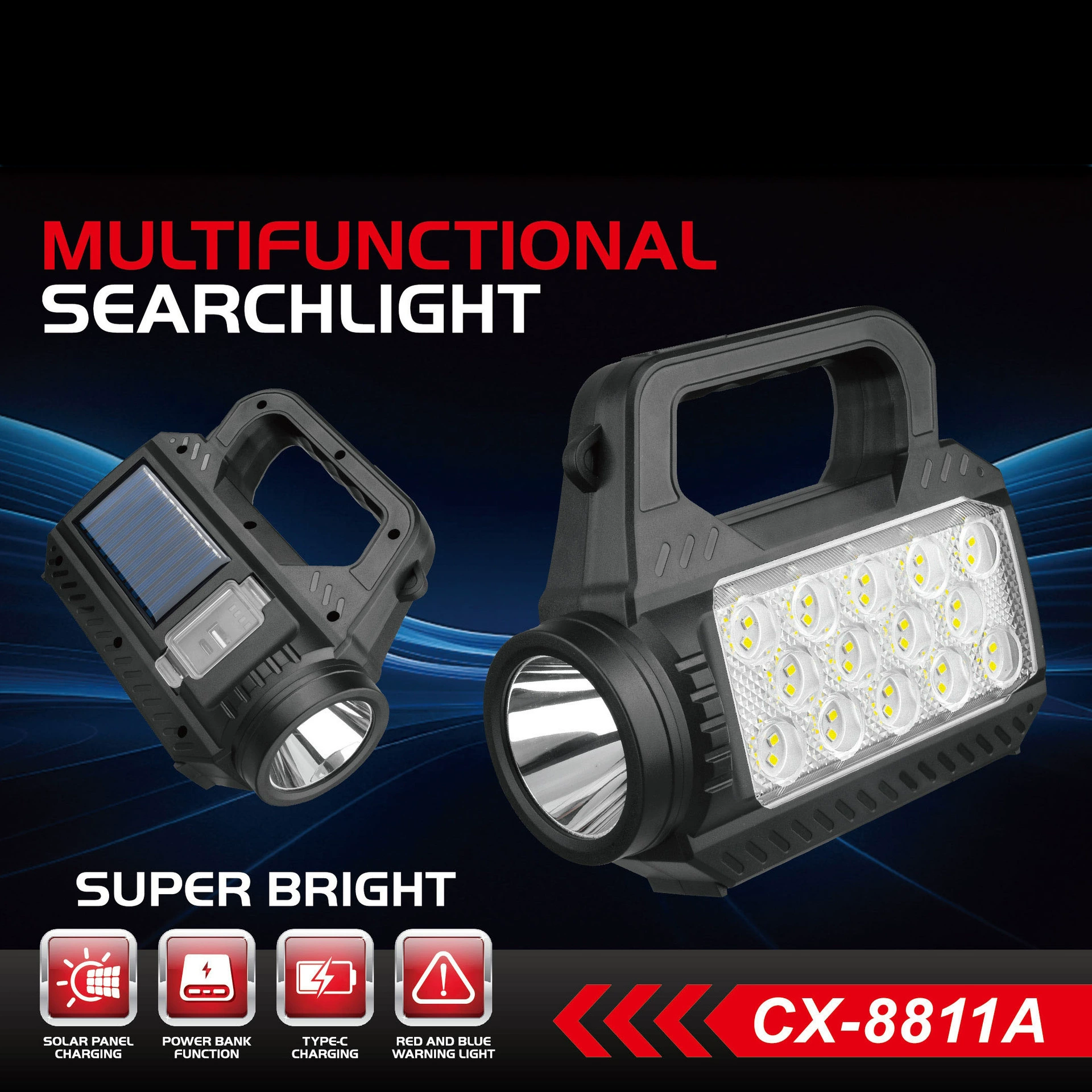 Наружный яркий свет солнечный переносной фонарик показывает мощность заряда Type-C COB Боковой прожектор