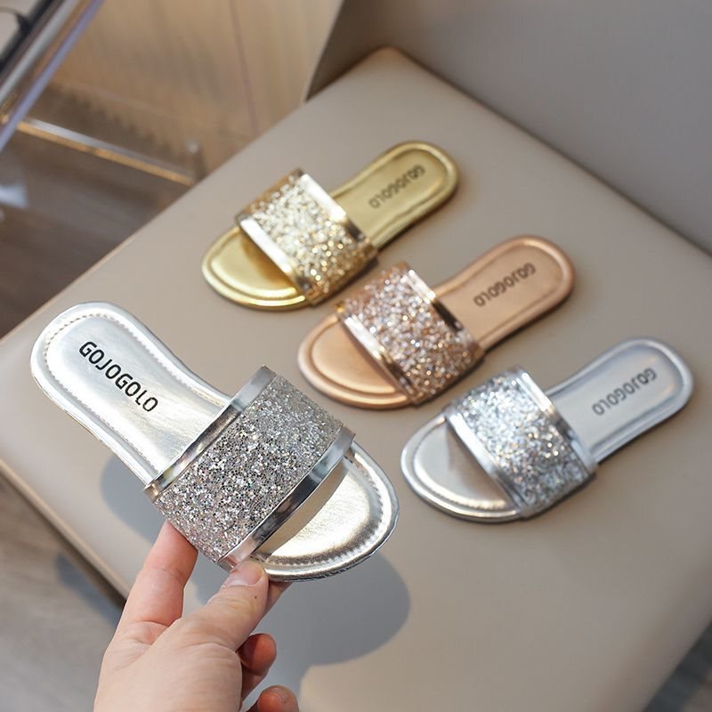 2026 New Summer Style Girls' Korean-Style Sparkling Rhinestone Slippers, Fashionable Summer Sandals Suitable for Outdoor Parties