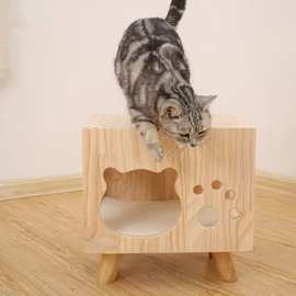 跨境木质猫窝猫凳宠物窝猫窝宠物玩具一体半封闭式猫房子