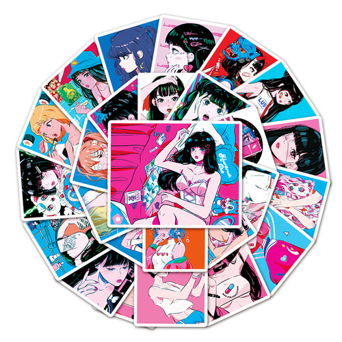 51 Sweetheart Girl Cartoon Personalized Graffiti Stickers Laptop Refrigerator Guitar Mobile Phone Decorative Stickers