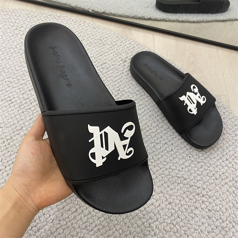 Vietnam Cambodia Singapore high-end men's sandals 2023 Summer tide Angel Palm printed black flat slippers