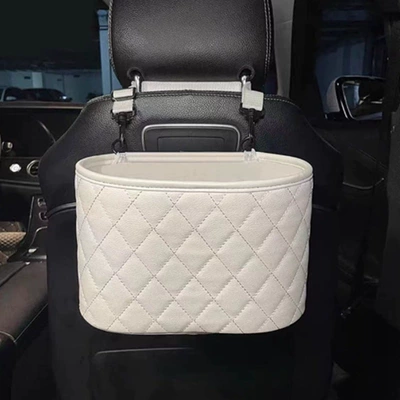 pattern, multifunctional in-car storage – Car storage bag/box - leather-white-storage-bucket