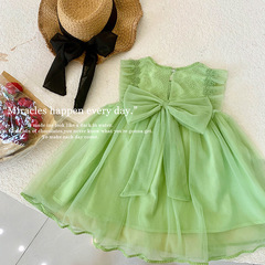2024 new summer girls sweet bow sleeveless Internet celebrity princess dress 2-8 years old dress tutu skirt trendy