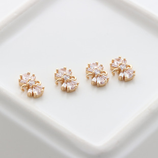 Color KC gold pure copper micro set zircon 8*11MM bow double hanging diy bracelet necklace earrings tassel accessories