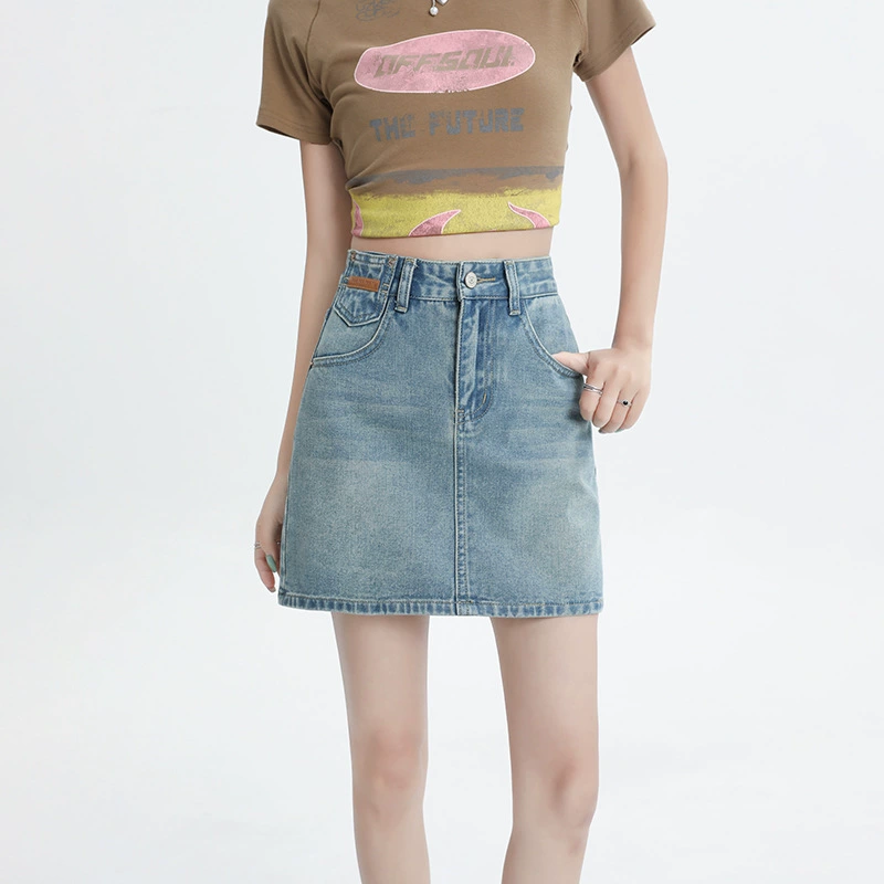 Summer denim skirt, universal protective underware, nostalgia, hip-accented