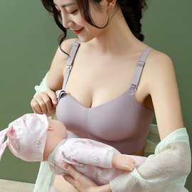新款纯色前开扣孕妇哺乳内衣聚拢文胸夏季薄款怀孕喂奶胸罩全阶段