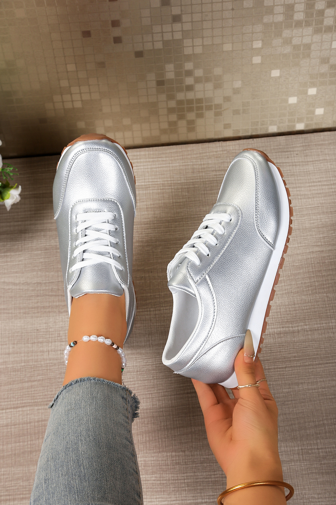 Women's Plus Size Comfortable Round Toe Lace-Up Thick Sole Sports Shoes Casual Running Shoe Summer_vogvips.com