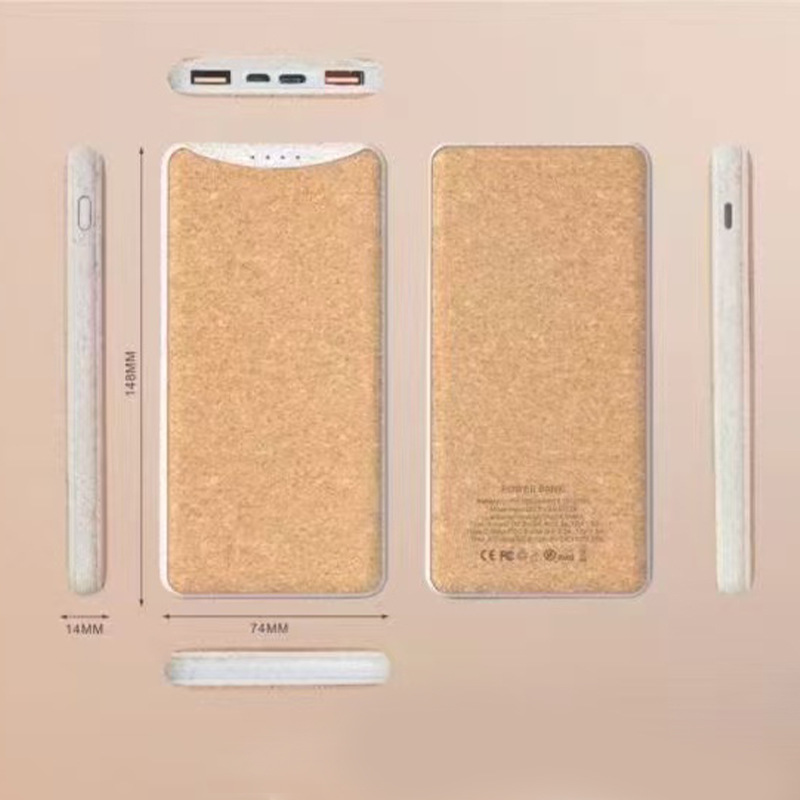 10000 mAh nuevo corcho de paja de trigo tela de cuero pu corriente portátil al aire libre carga rápida corcho cargador inalámbrico