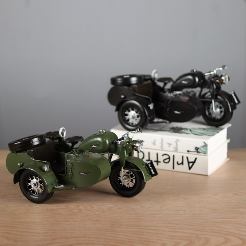 复古长江750挎斗偏三轮摩托车模型摆件客厅玄关摆设怀旧橱窗装饰