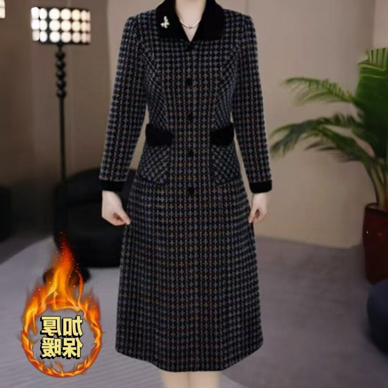 Fashionable Mother's Clothing Spring New Thickened Warm Dress Women's Spring and Autumn High-End Sherpa Casual Dress