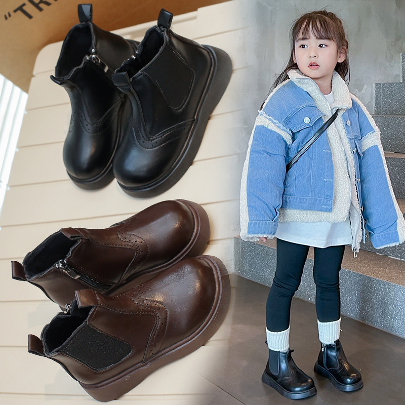 儿童马丁靴女童靴子2025秋冬新款加绒皮靴软底防滑单靴小女孩短靴