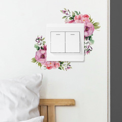 新款fun-kg35紫色玫瑰花綠葉開關貼臥室客廳牆面美化牆貼紙