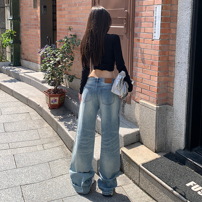直筒宽松牛仔裤女2025年秋季新款高腰垂感慵懒显瘦百搭阔腿拖地裤|undefined