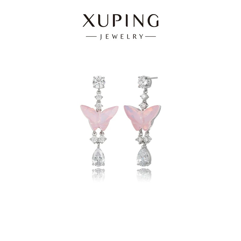 Xuping imitación de la serie de cristal mariposa rosa goteo de aretes de bordilla ligero lujoso elegante suave viento auriculares para mujeres al por mayor