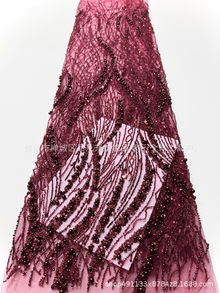 Caña, hierba de agua, tela de malla de perlas, cuentas hechas a mano, ropa de brindis, tela de vestido de noche