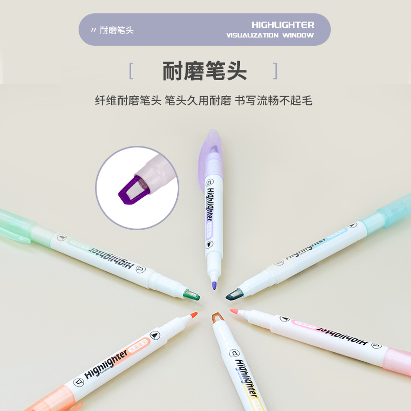 Pluma de cristal cabeza de la pluma estudiante clave marca macaron cabeza transparente 6 colores de doble cabeza fluorescente ventana de la pluma fluorescente