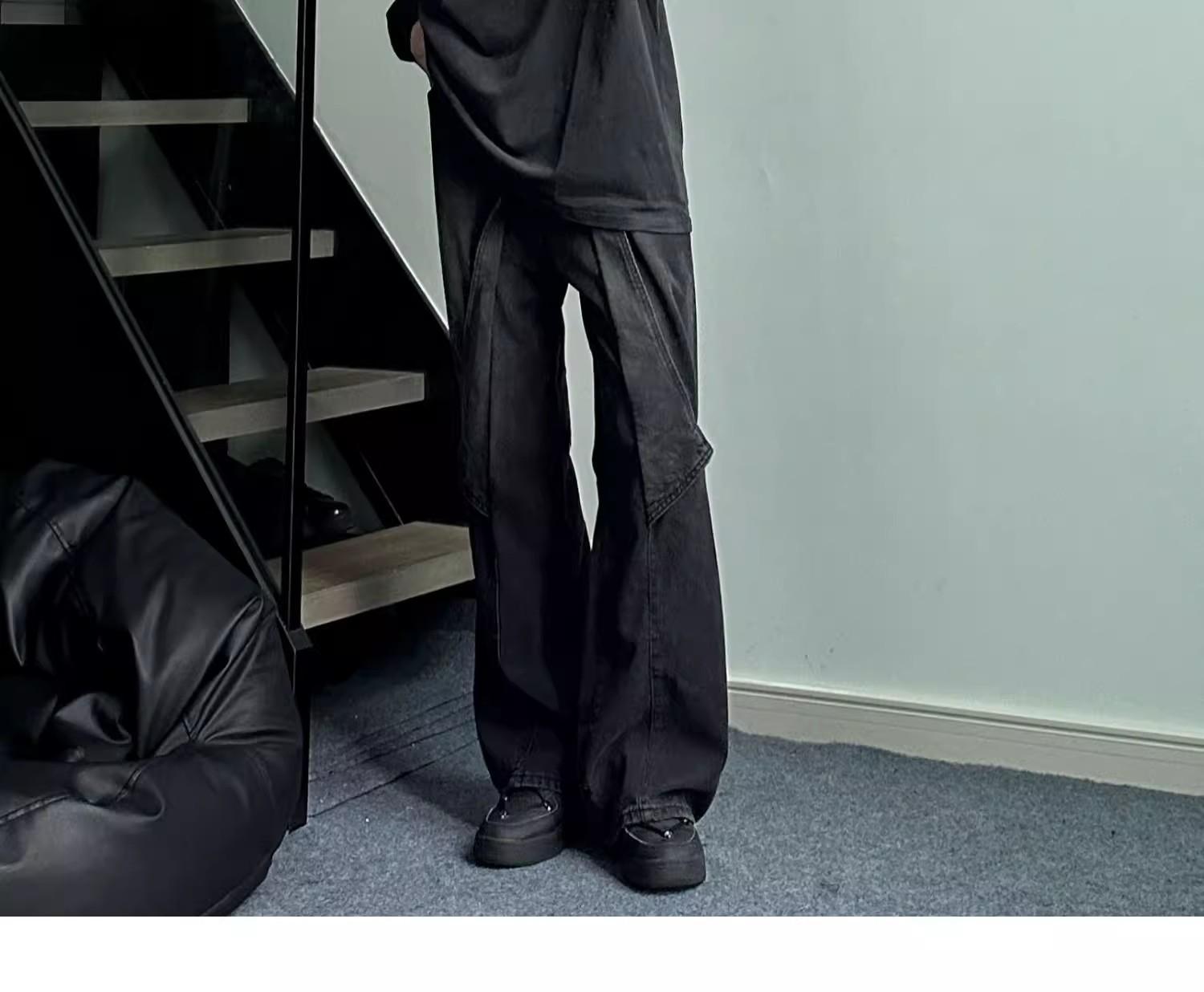 boy Black Cargo Jeans For Men, Design Sense Deconstructed Pants, European And American High Street Tall Flared Pants_voghion.com