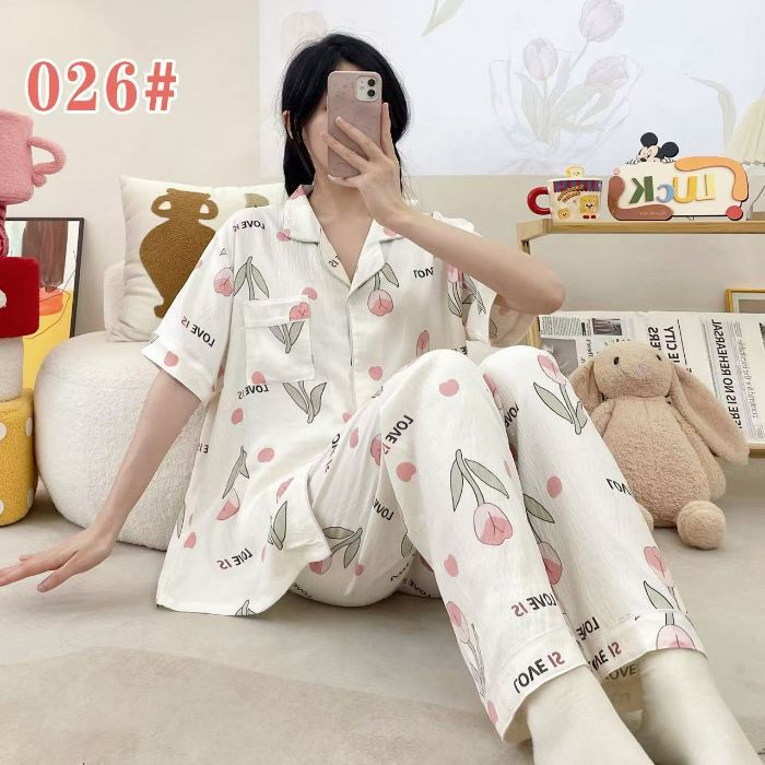 Estilo explosivo transfronterizo spot verano pantalones de manga corta cardigan solapa pijamas de dibujos animados lindo nube femenina algodón cómodo servicio a domicilio