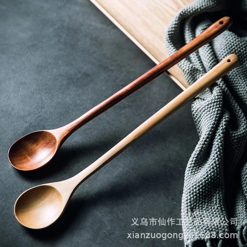 @小木仙 日式榉木汤勺家用长柄勺粥勺木勺子木质拉面勺盛汤勺子|undefined