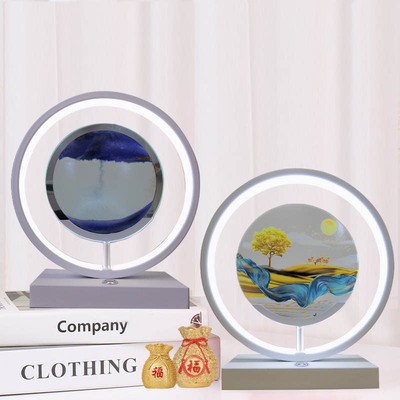 创意流沙画台灯礼物流沙氛围灯卧室流沙台灯玻璃3D智能流沙小夜灯