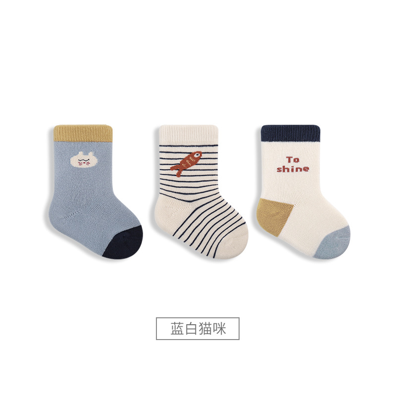 2023 Otoño e Invierno Nuevos calcetines para bebés engrosados Terry cálido bebé recién nacido dibujos animados boca suelta sin hueso calcetines de media pantorrilla