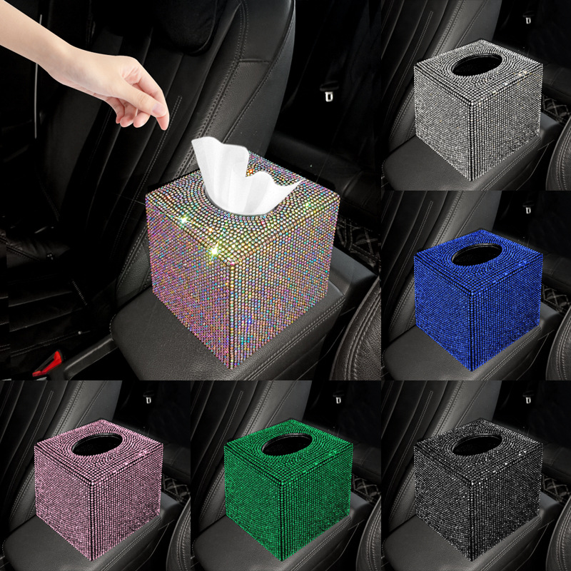 Caja de pañuelos de coche creativo coche sentado coche decoración de coche hombres y mujeres diamante caja de pañuelos de coche cubierta de pañuelos lindo