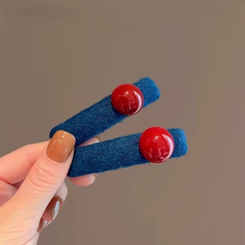 Blue Red Beads Contrast Color Hair Clip Women's Side Bangs One-Word Clip 2025 New Broken Hair Hair Clip Clip Headwear Side Clip